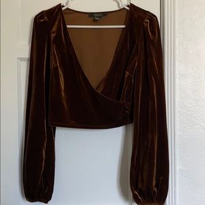 Velvet brown long sleeve blouse